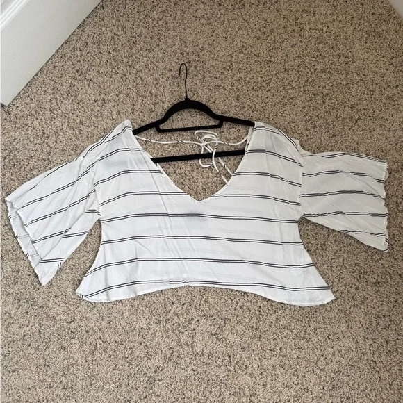 Striped White and Black Two-Piece Set - Picture 2 of 3